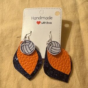 Handmade Volleyball Orange and Navy Spirit Earrings